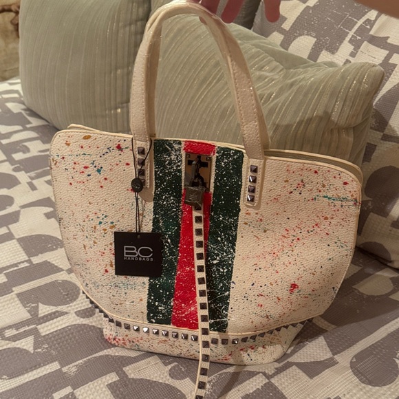 bc handbags Handbags - Cream and Green Tote Bag